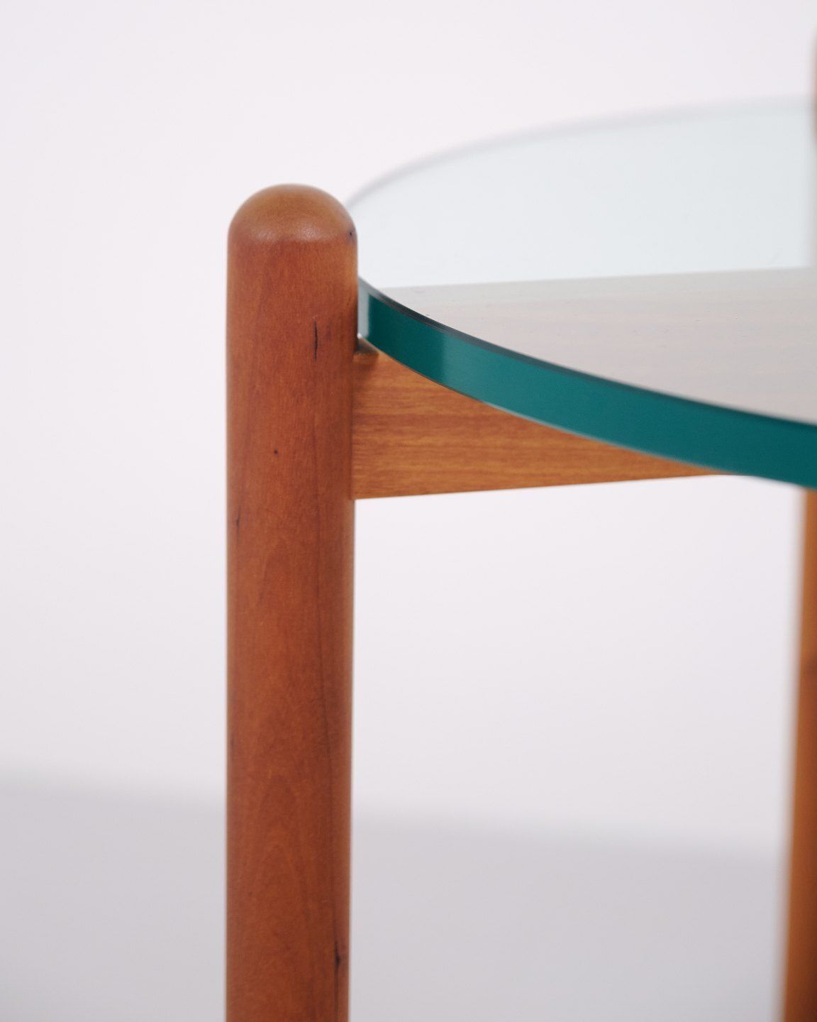 Side Table With Round Glass Top In Cherry Wood, Swedish Design In The Style Of Hans Johansson, 1960s photo vinterior