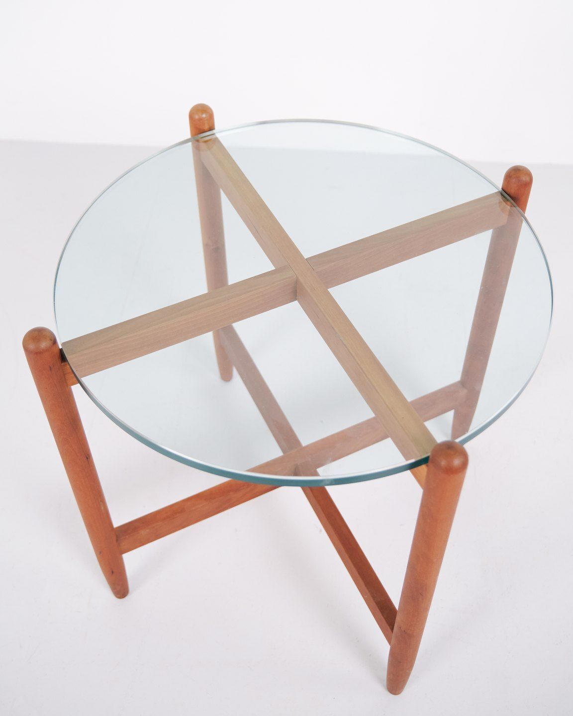 Side Table With Round Glass Top In Cherry Wood, Swedish Design In The Style Of Hans Johansson, 1960s photo buy