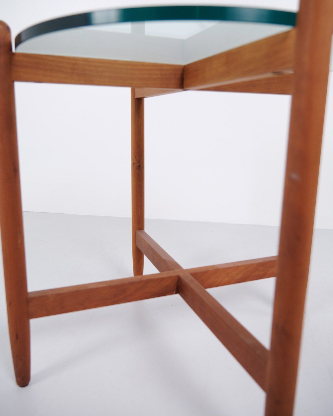photo furniture Side Table With Round Glass Top In Cherry Wood, Swedish Design In The Style Of Hans Johansson, 1960s