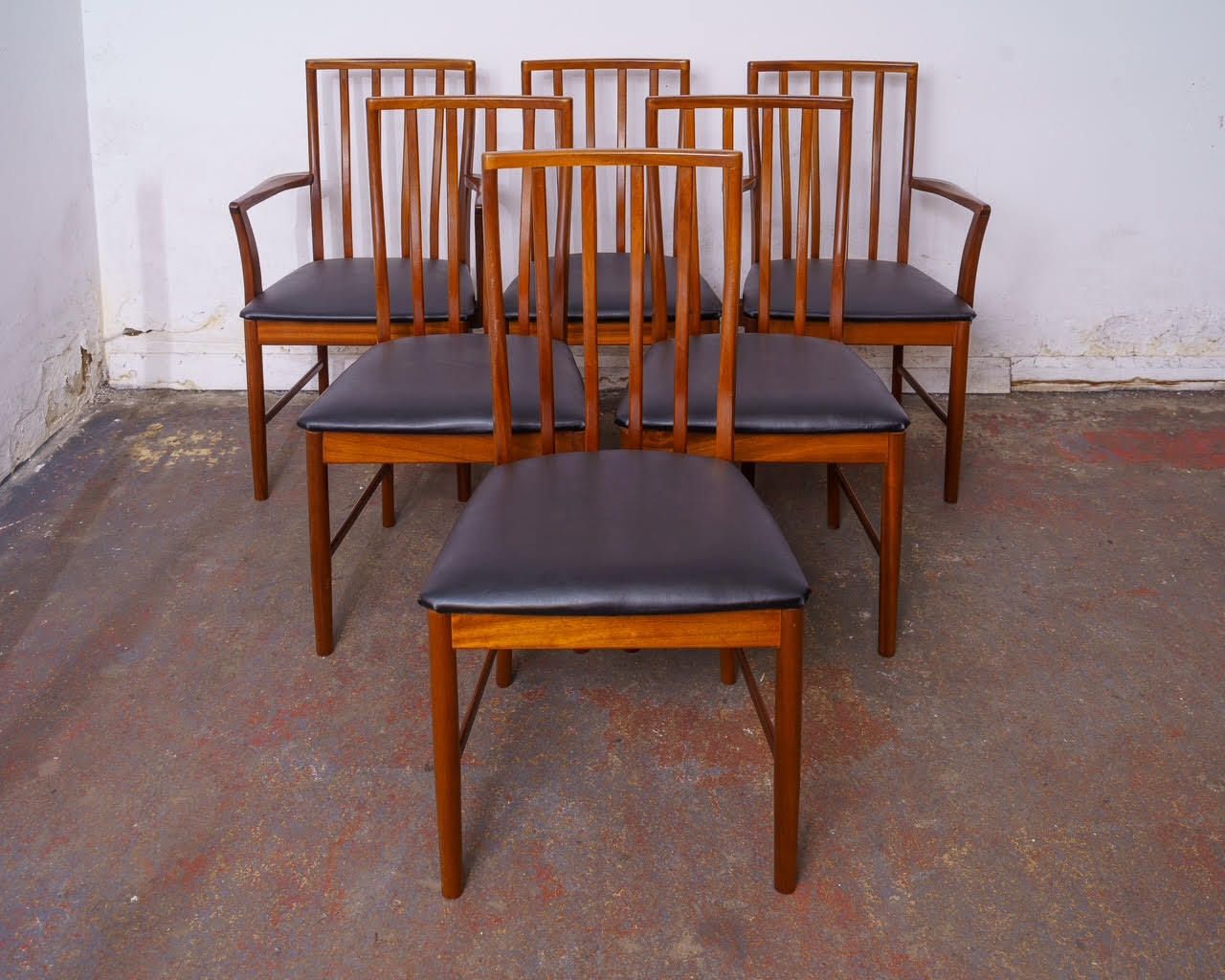 6 McIntosh Mid Century Teak Dining Chairs, Including 2 Carvers