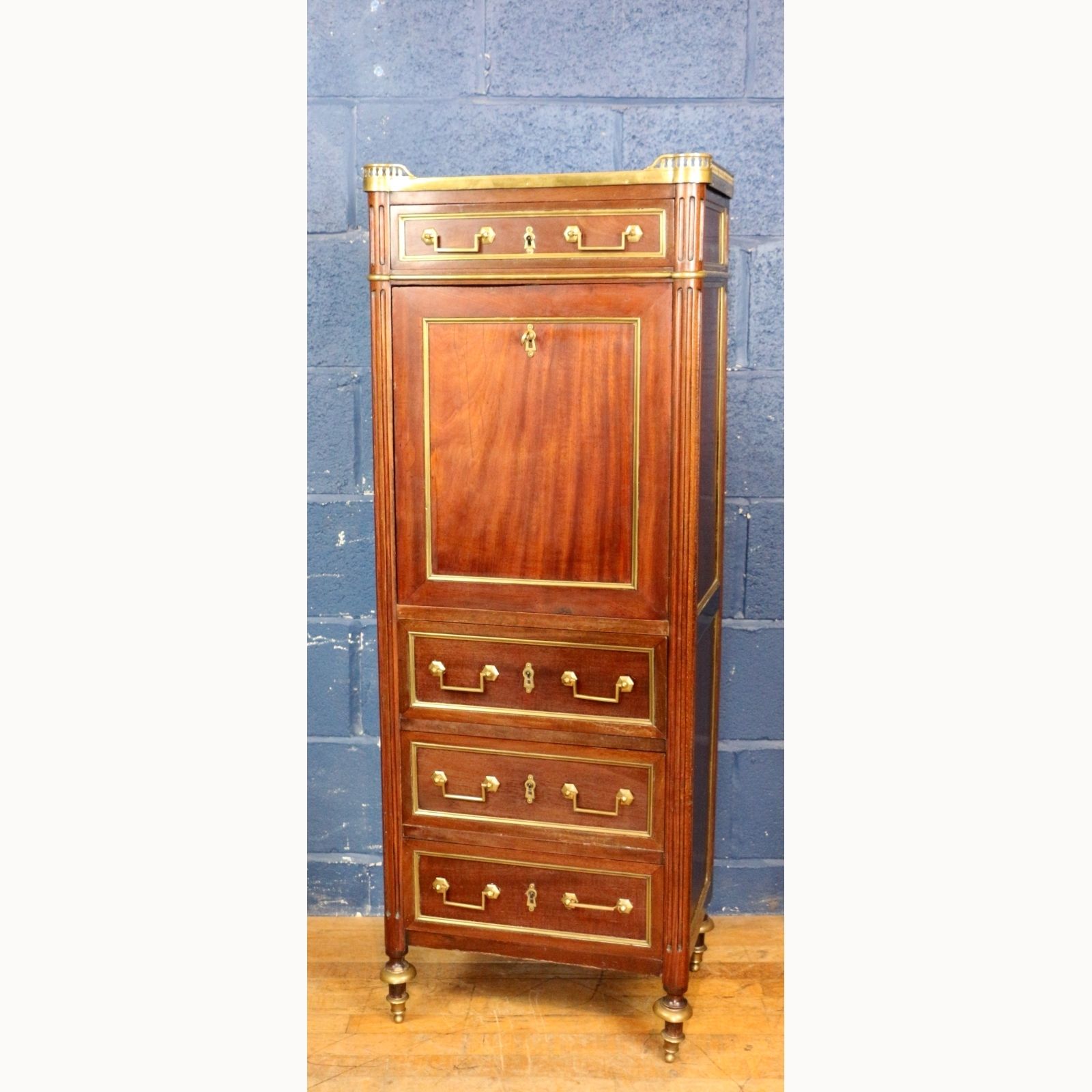 An Antique French Empire Mahogany & Brass Bound Escritoire Or Fitted Desk