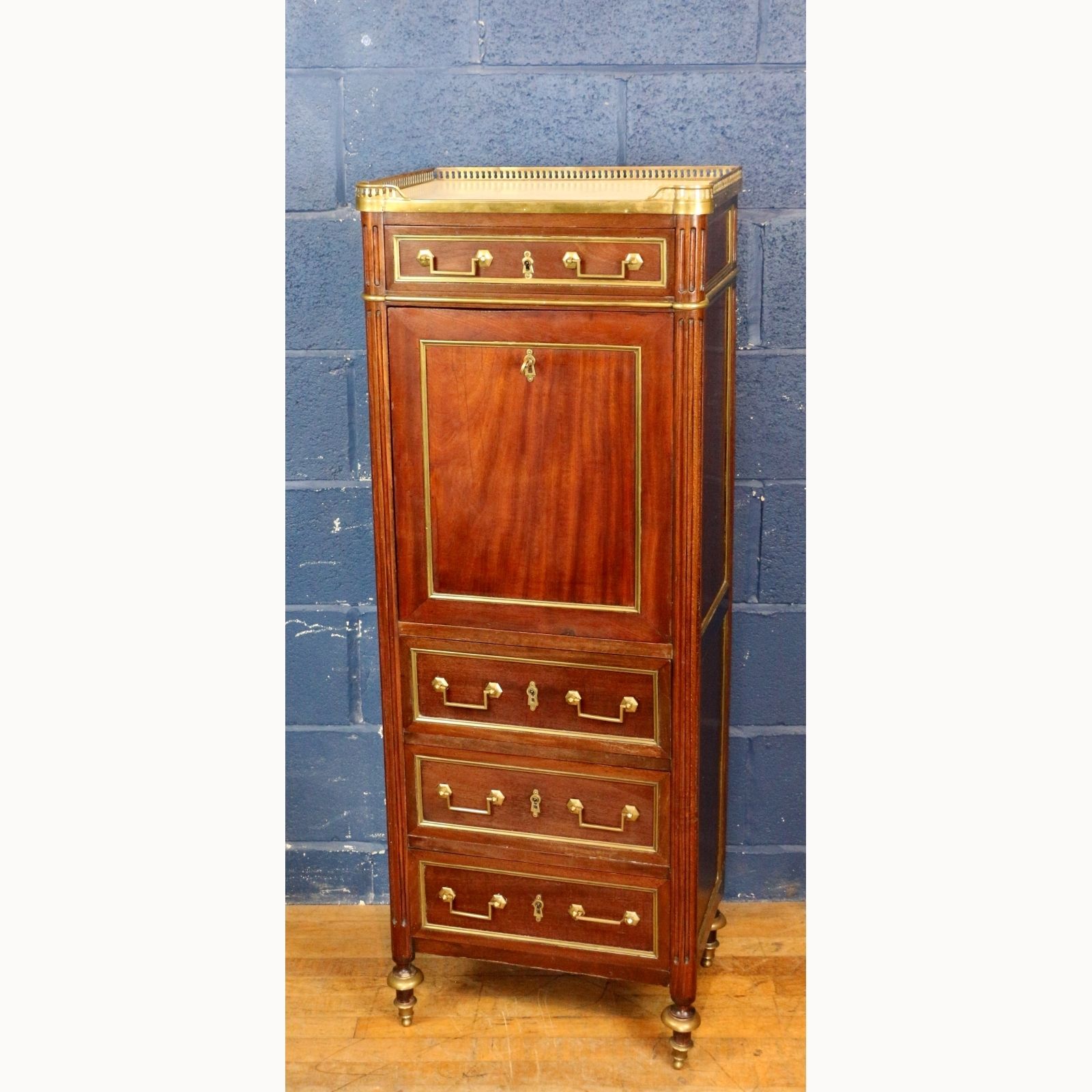 An Antique French Empire Mahogany & Brass Bound Escritoire Or Fitted Desk photo furniture