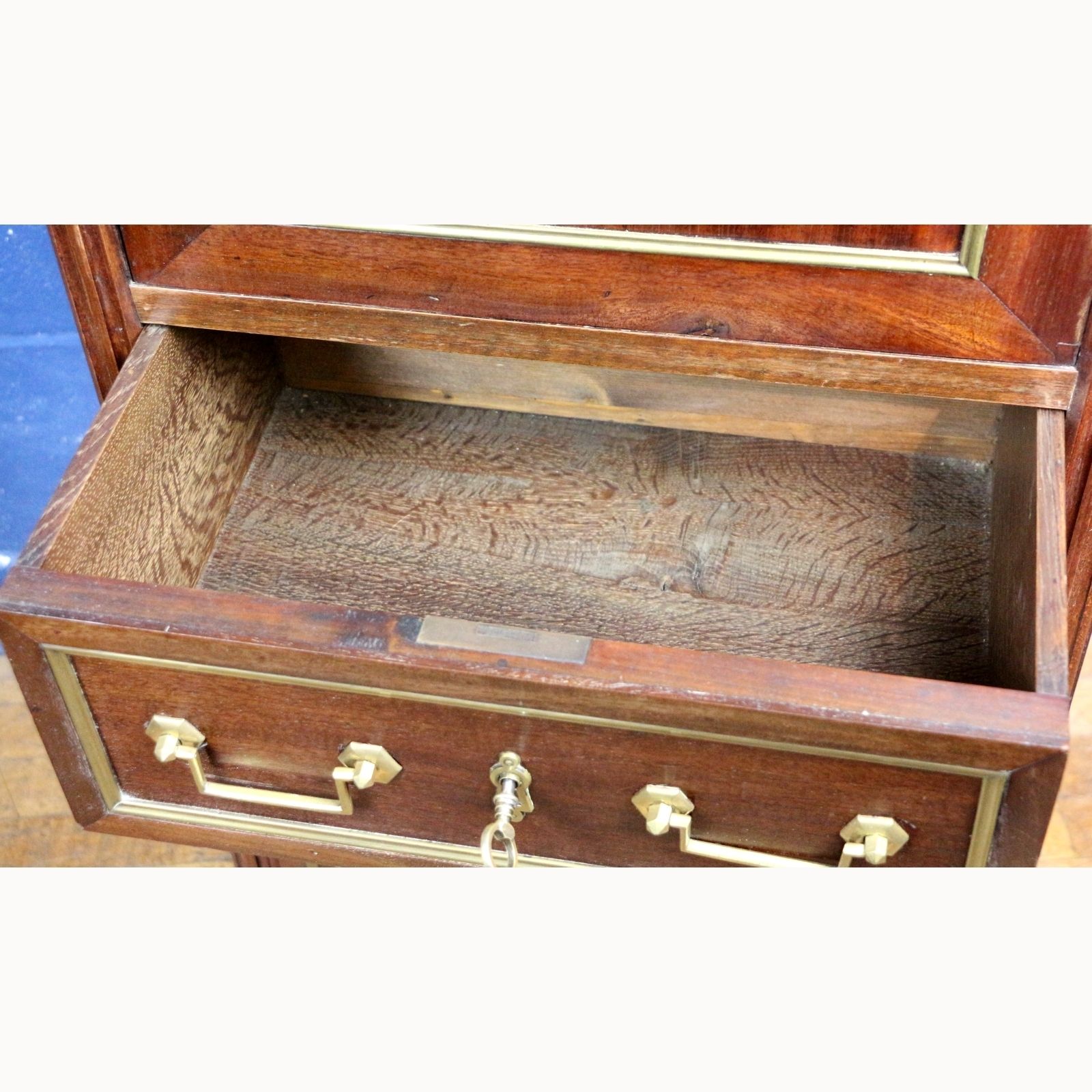 An Antique French Empire Mahogany & Brass Bound Escritoire Or Fitted Desk photo vintage