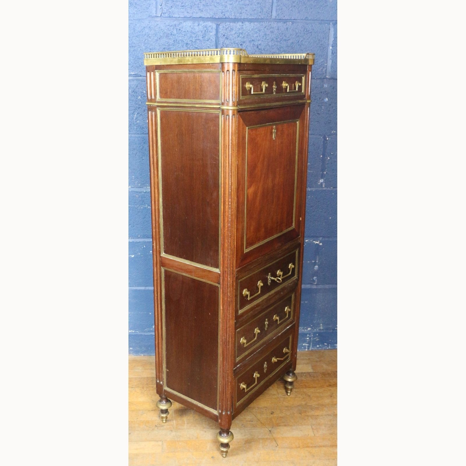 650.0 An Antique French Empire Mahogany & Brass Bound Escritoire Or Fitted Desk photo