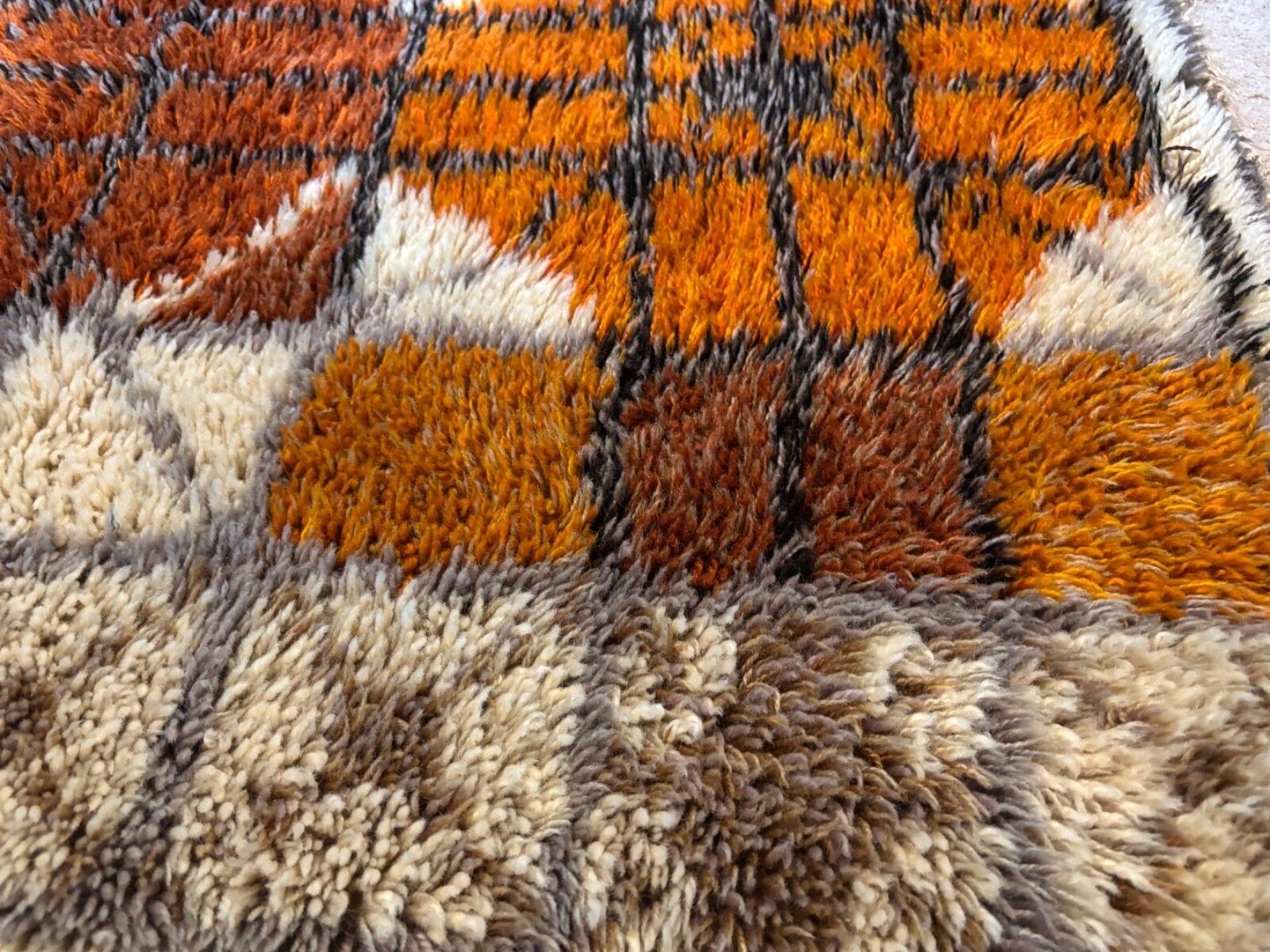 Vintage 1970s Rya Rug   Orange   Brown Tones   Swedish Production photo furniture
