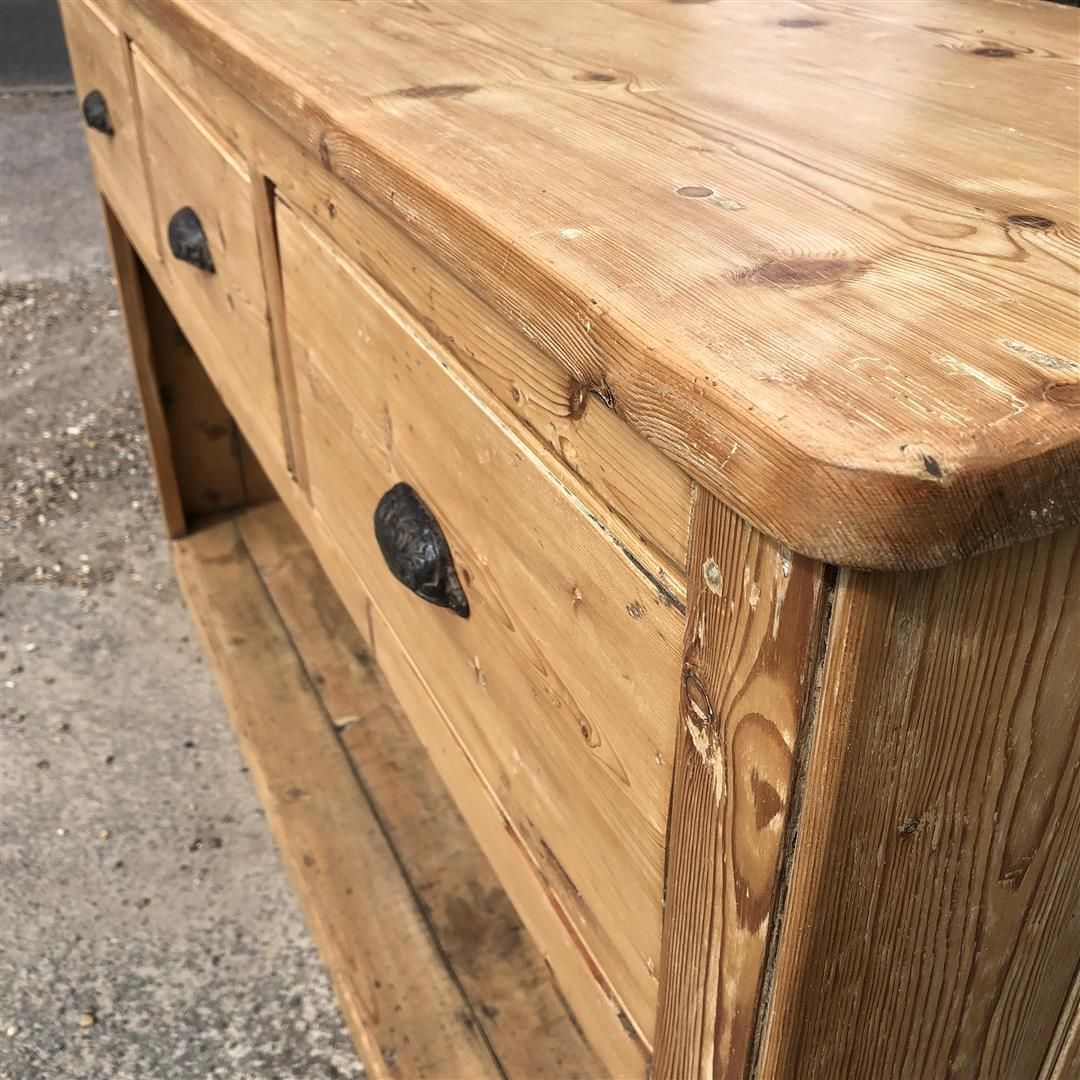 Antique Pine Pot Board Kitchen Dresser Base With Drawers Above 1900s photo for sale