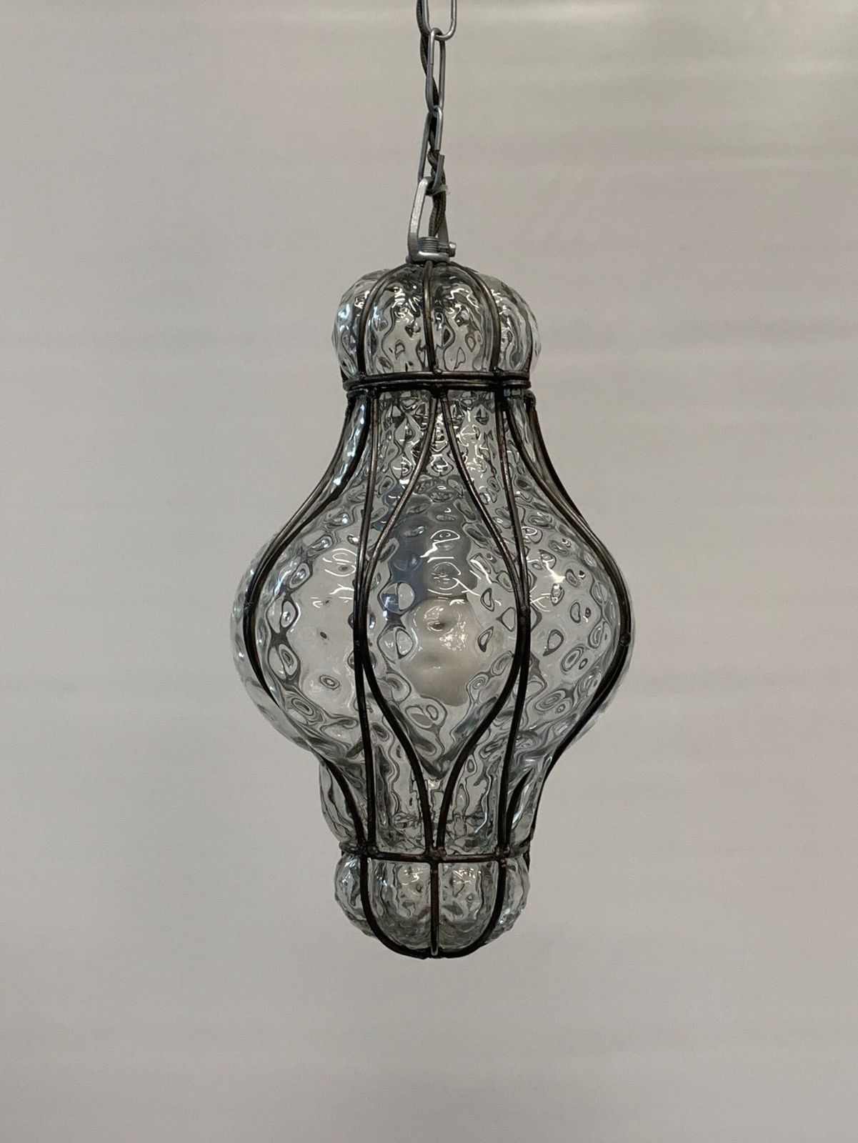 Murano Lantern Chandelier Made In Italy 1970. photo for sale