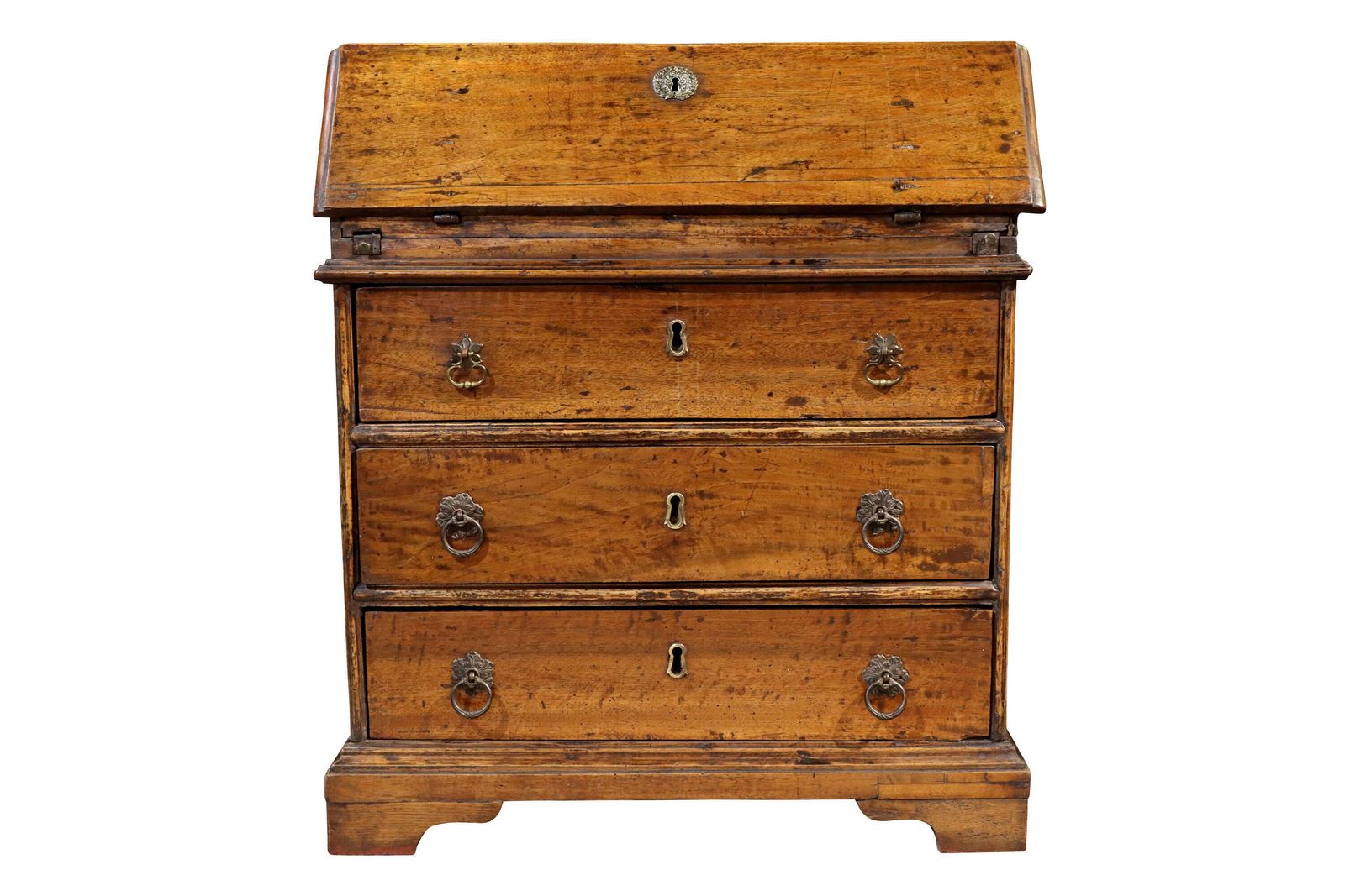 Rare Early 18th Century Walnut Bureau With Original Ironwork, Circa 1720.