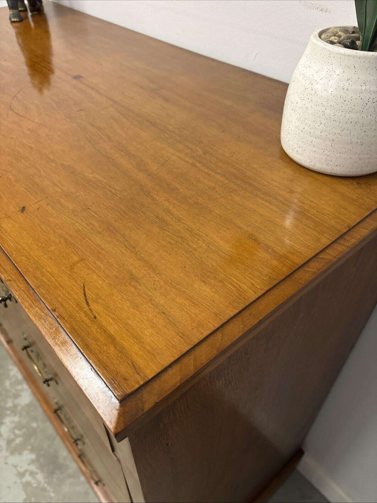 Furniture Edwardian Style Satinwood Effect Chest Of Drawers, Vintage 2 Over 3 Drawer Unit photo