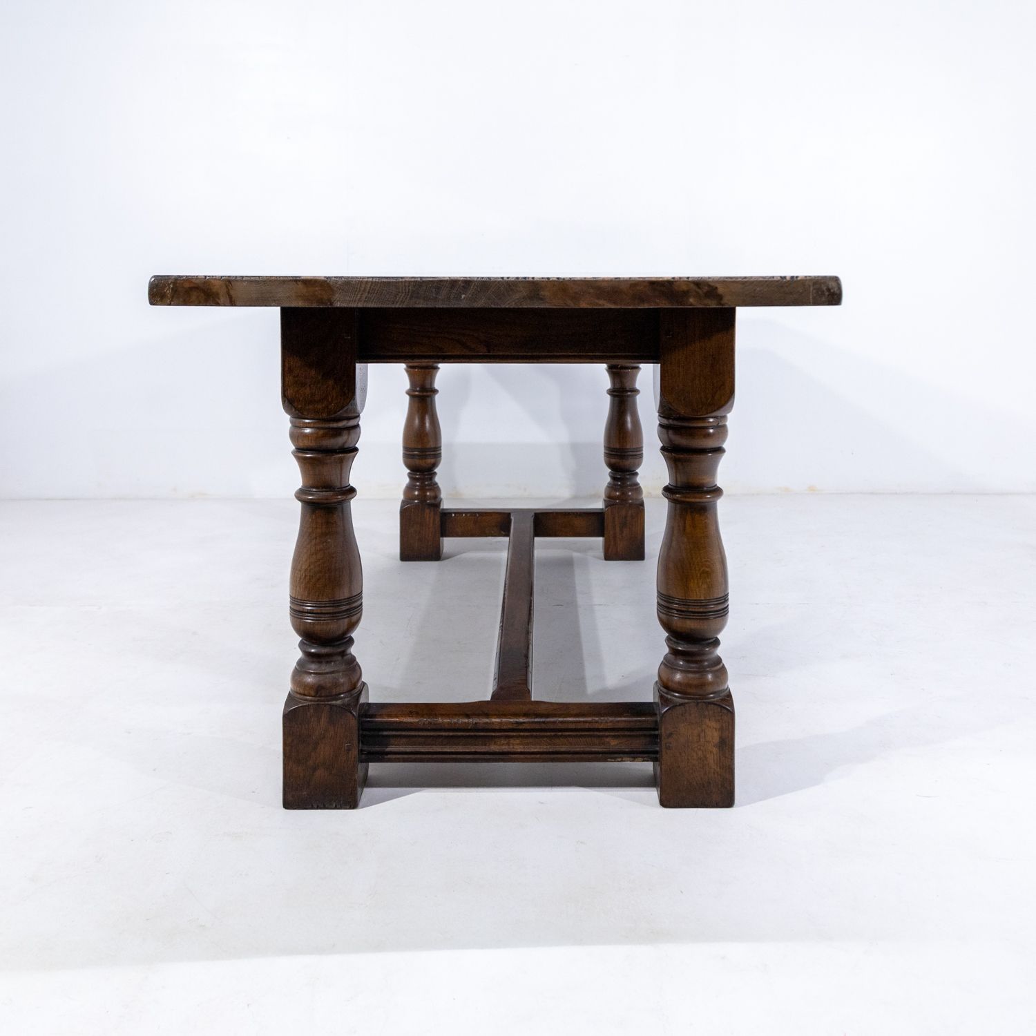 photo furniture Oak Refectory Table And Six Oak Rush Seated Chairs
