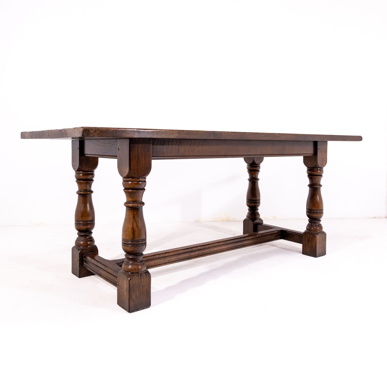 Furniture Oak Refectory Table And Six Oak Rush Seated Chairs photo