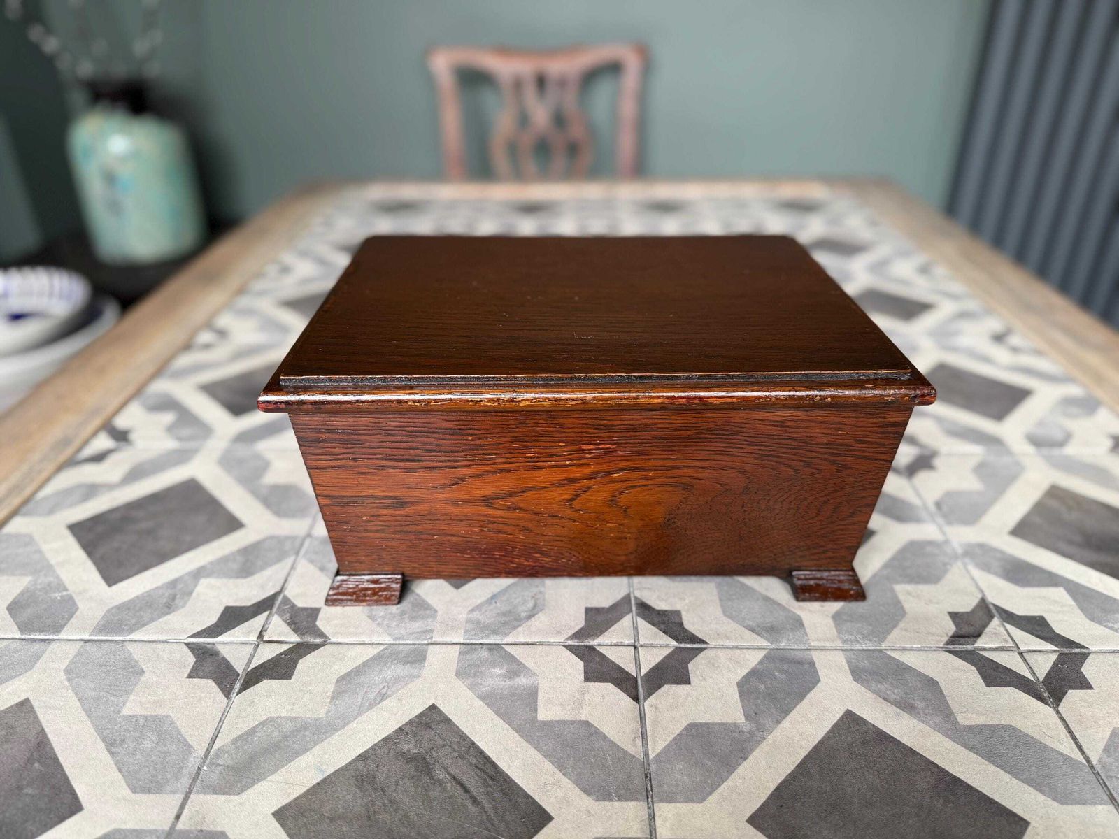 Victorian Antique Wooden Oak Chest. Hand Made Sewing Box, Storage Box, Desk Tidy.