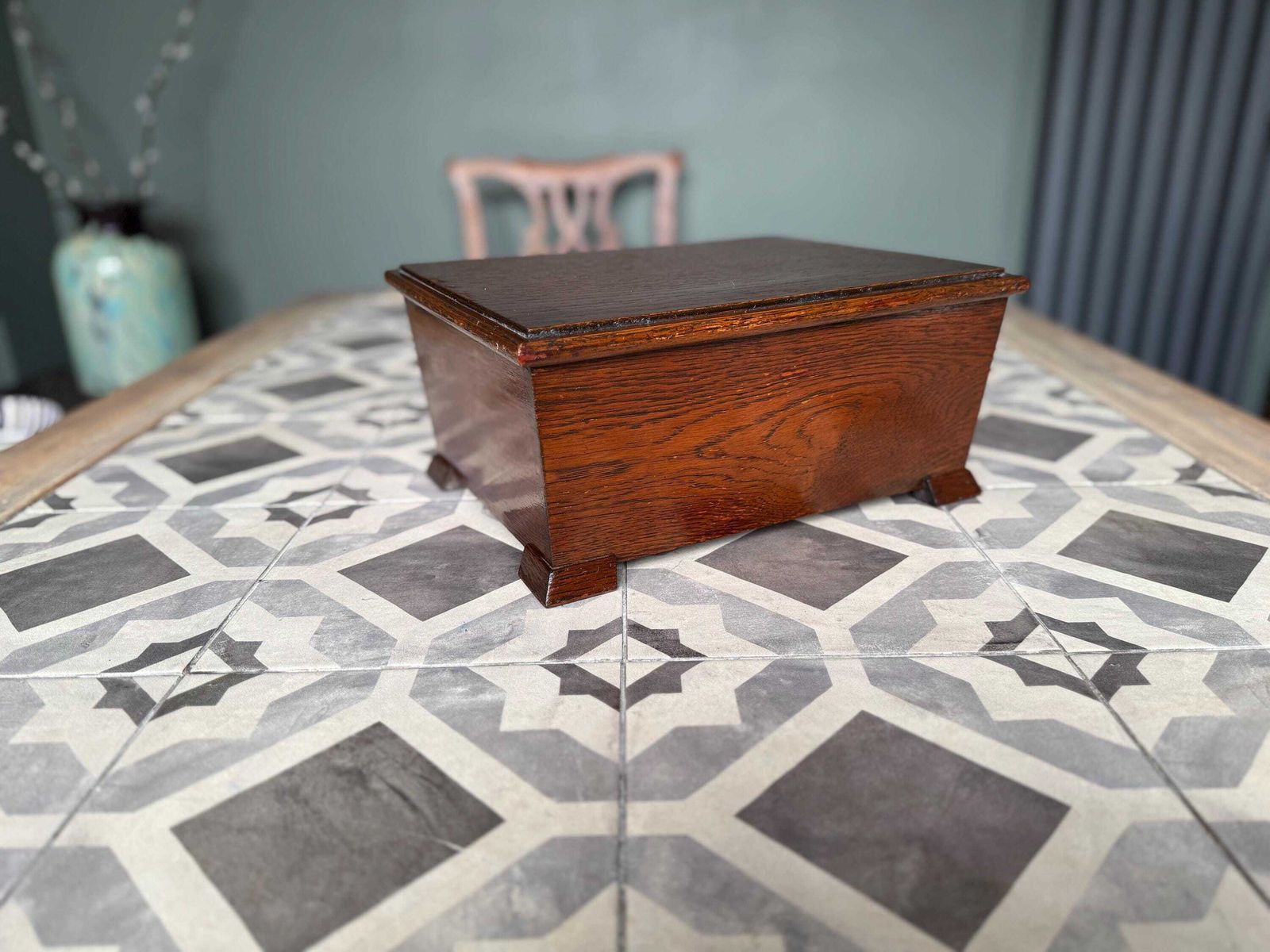 Victorian Antique Wooden Oak Chest. Hand Made Sewing Box, Storage Box, Desk Tidy. photo Home Decor