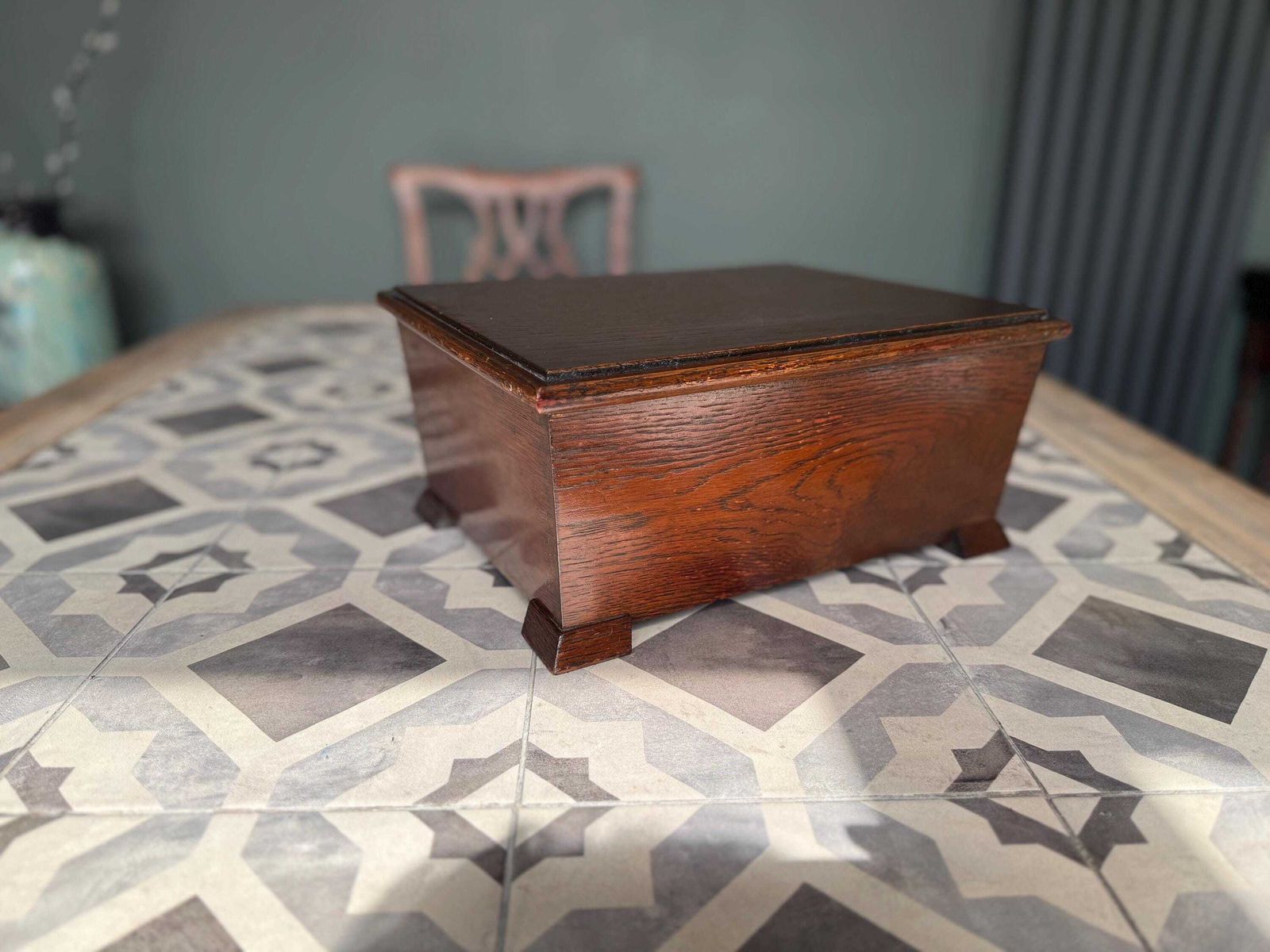 photo furniture Victorian Antique Wooden Oak Chest. Hand Made Sewing Box, Storage Box, Desk Tidy.