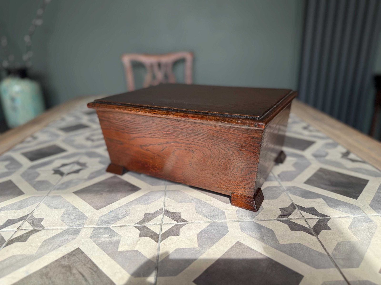 70.0 Victorian Antique Wooden Oak Chest. Hand Made Sewing Box, Storage Box, Desk Tidy. photo