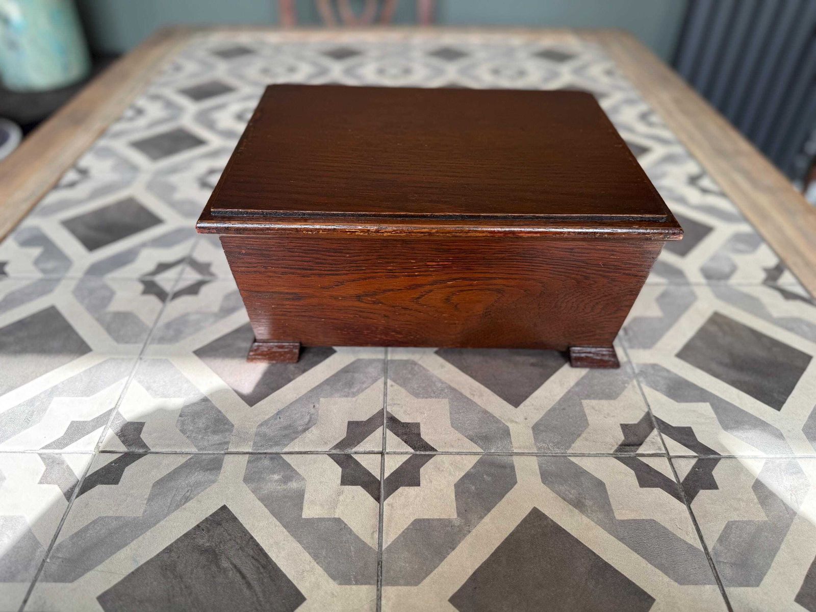 photo buy Victorian Antique Wooden Oak Chest. Hand Made Sewing Box, Storage Box, Desk Tidy.