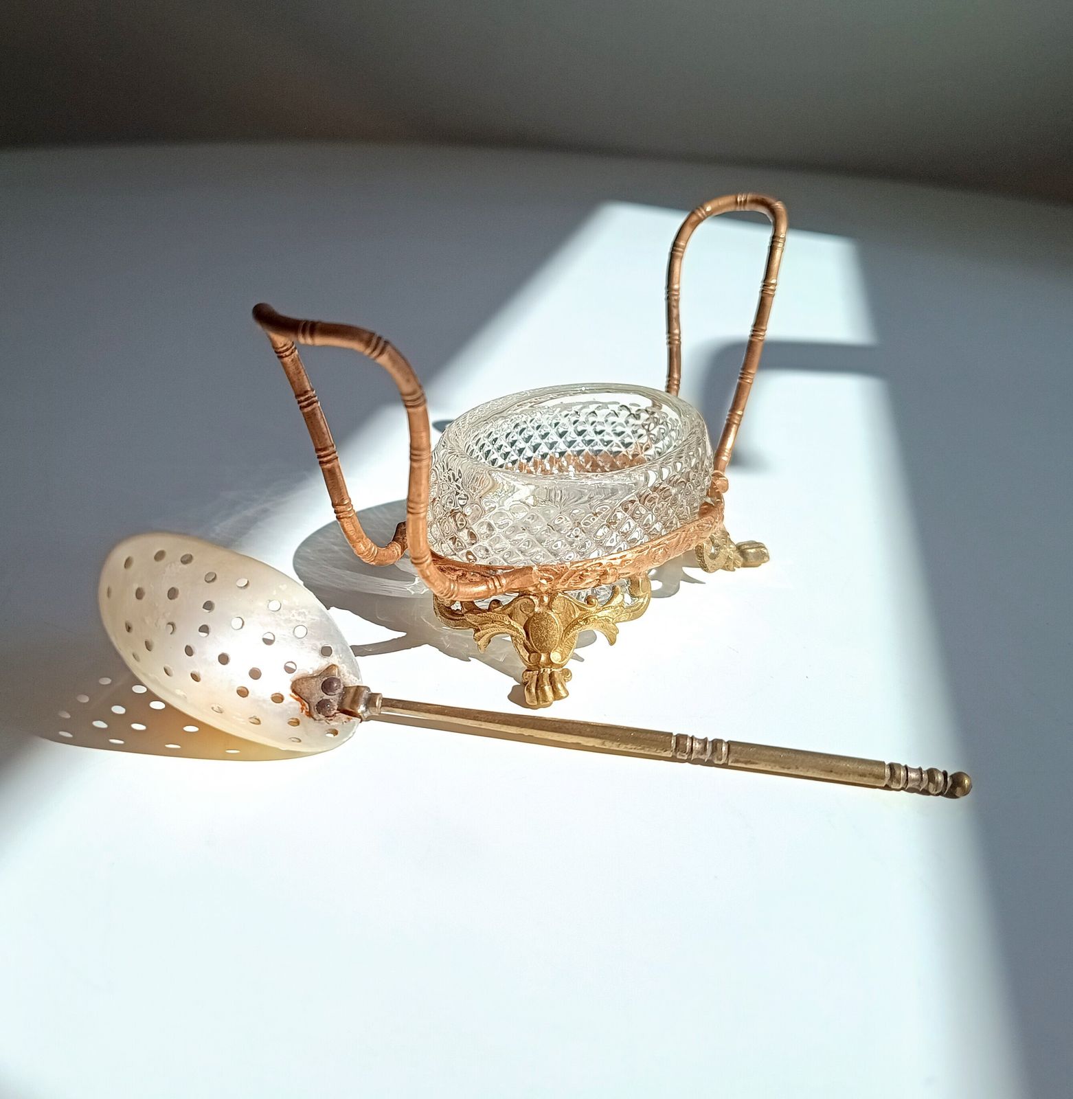 Vintage Small French Serving Dish: Ormolu Empire Feet, Faux Bamboo, Seiler Sevres Style 1900 photo furniture