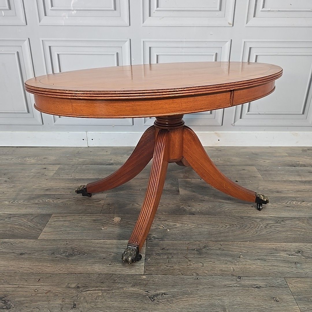 Vintage Oval Coffee Table Inlaid Top Mahogany Veneer Centre Side Antique Style photo furniture
