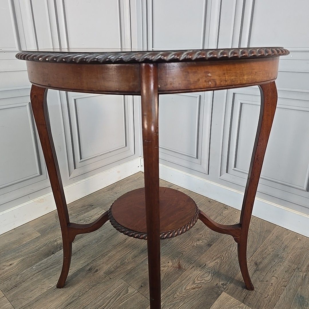 Furniture Antique Occasional Table Mahogany Round Window Side Rope Edge Tier Wooden photo