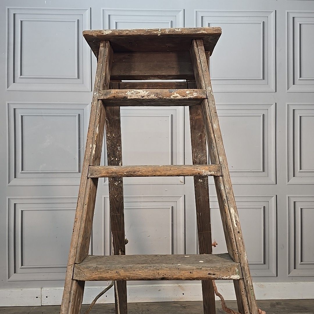 photo buy Antique Wooden Step Ladders Rustic Folding Decor Display Ladder Prop Upcycle