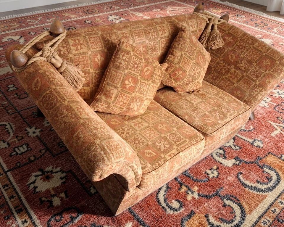 Vintage Knole Sofa With High Back Drop Arms Secured By Finals And Tie Backs photo for sale