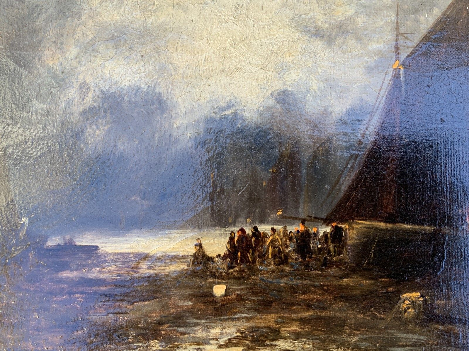 Maritime Seascape Oil Painting Moonlit Harbour By John D. Taylor (Act.1876 1890) photo vintage