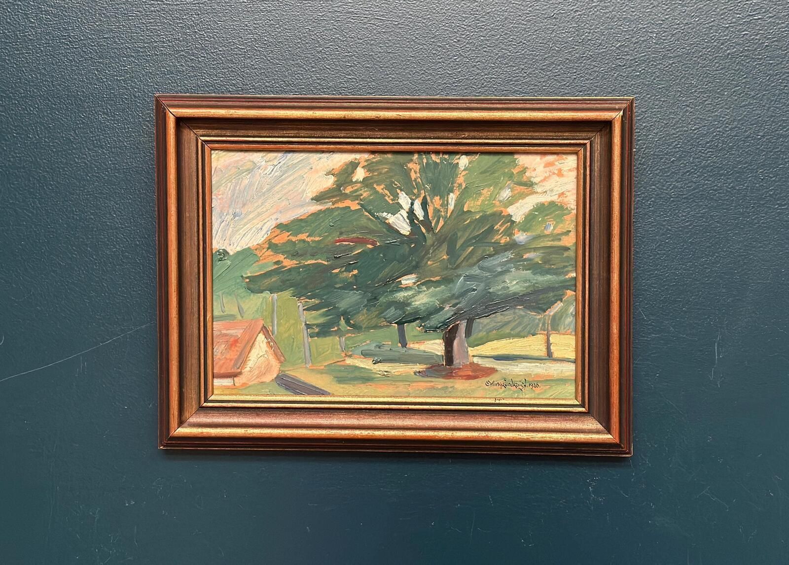Original Mid Century Swedish Oil On Panel – “Majestic Tree” By Erling Lundquist – Vintage & Framed 44 × 34 Cm (17.3" × 13.4")