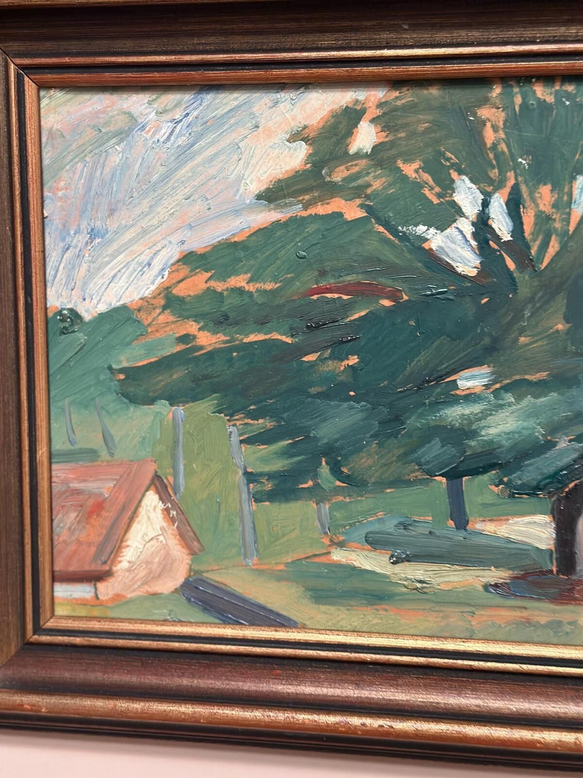 photo vintage Original Mid Century Swedish Oil On Panel – “Majestic Tree” By Erling Lundquist – Vintage & Framed 44 × 34 Cm (17.3" × 13.4")