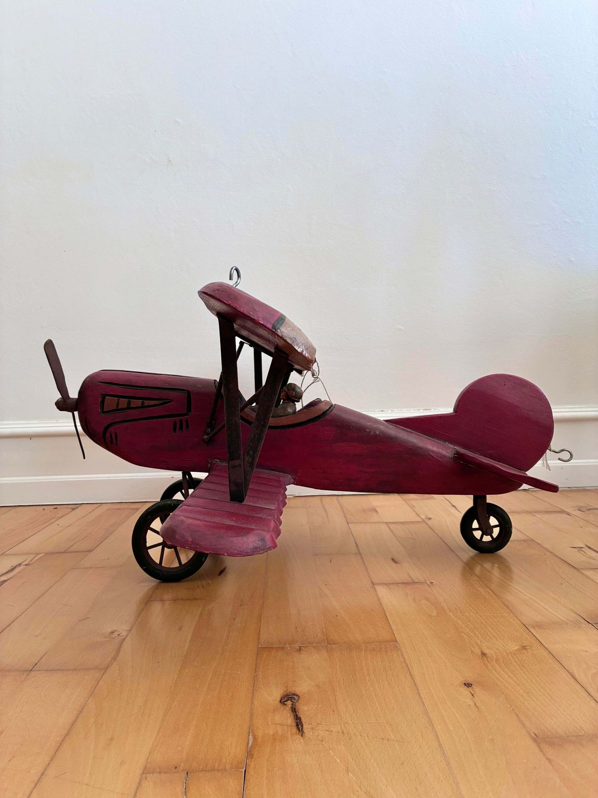 photo furniture Large Vintage Handmade Wooden Airplane Model Biplane, 1930s