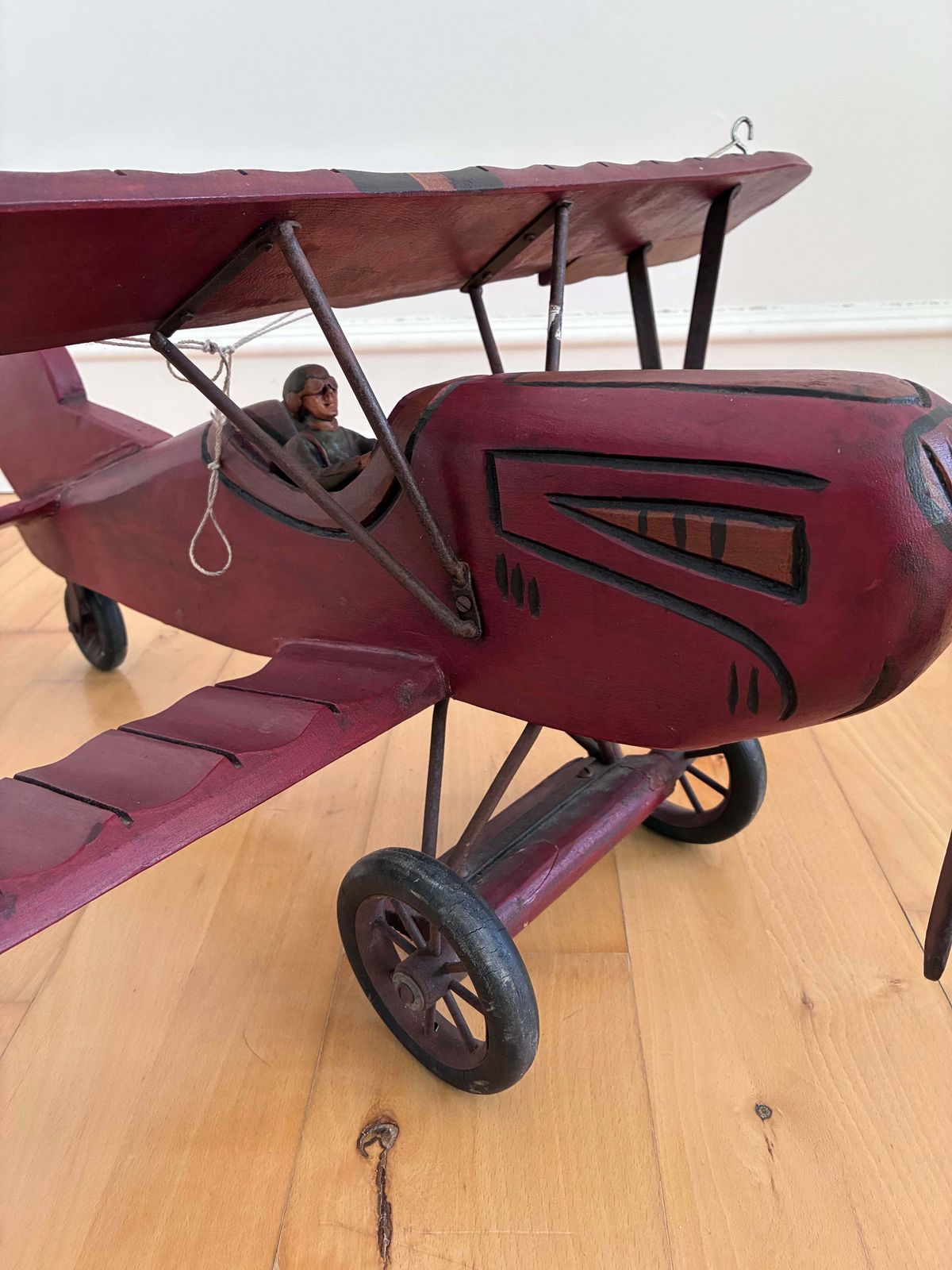 1090.0 Large Vintage Handmade Wooden Airplane Model Biplane, 1930s photo