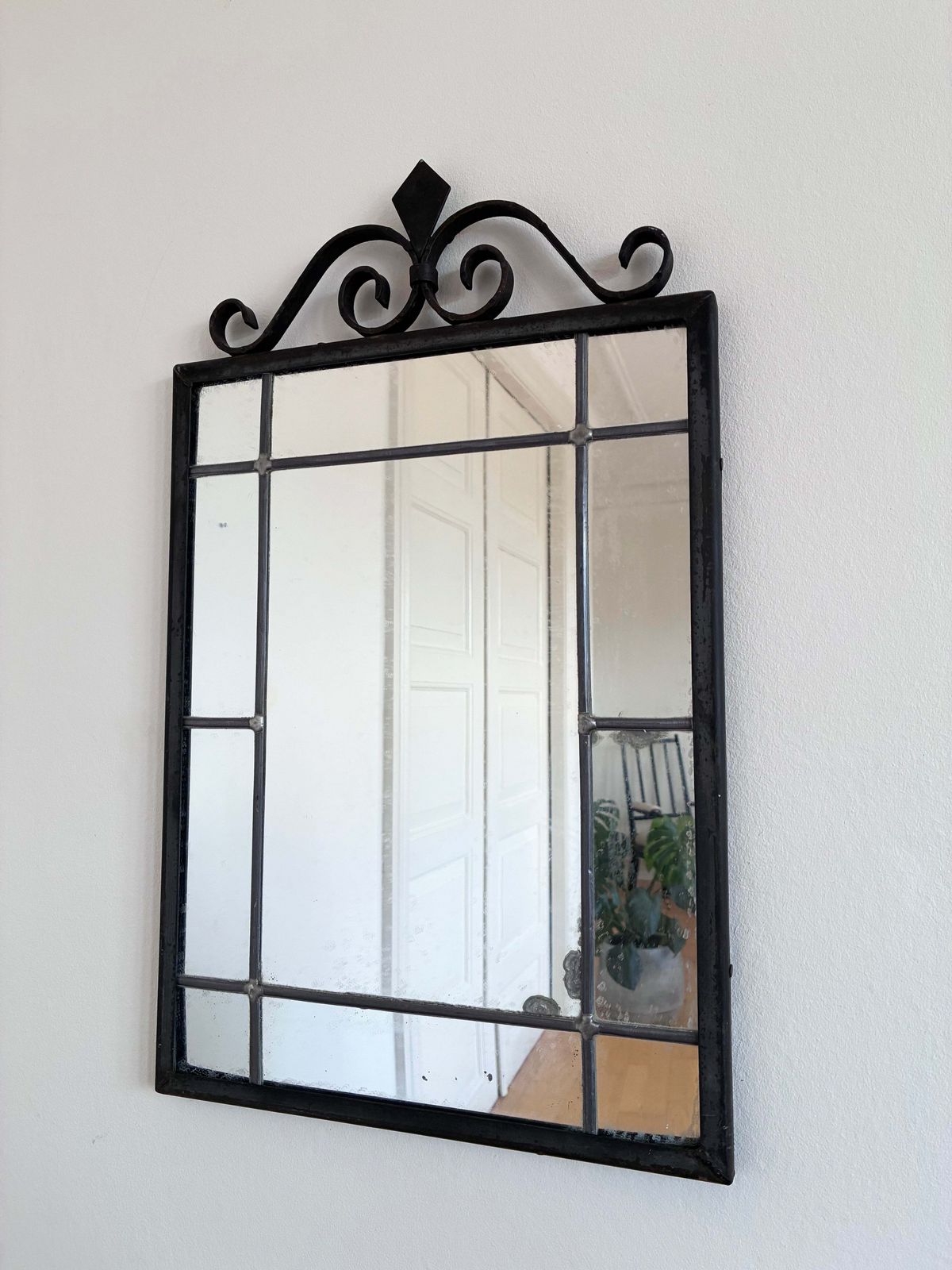 Art Deco Black Wrought Iron Wall Mirror, Belgium,1930s
