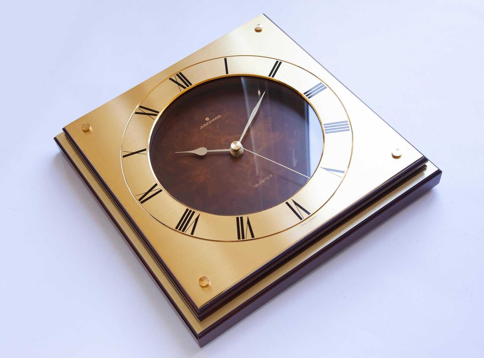 Elegant Junghans Wall Clock Brass Mid Century Modernism Space Age Germany Mcm Atomic Wood Gold photo furniture