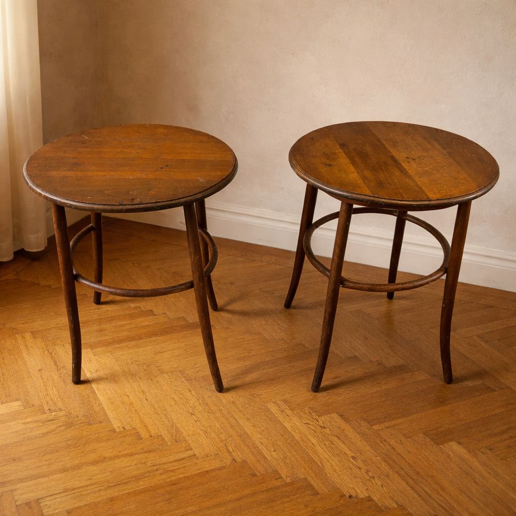 Vintage Bentwood Side Tables Thonet Style Wood Round Set Of 2