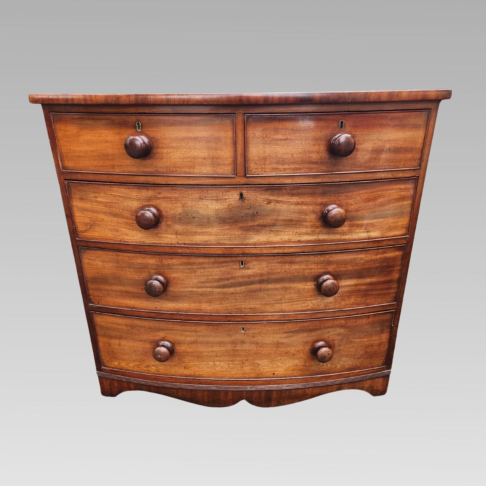 Fabulous Victorian Mahogany Chest Of Drawers Bow Front Turned Handles photo furniture