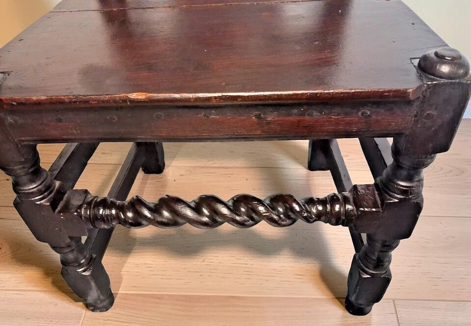 Antique Gothic Revival Oak Hall Chair With Carved Flowers & Barley Twist photo for sale