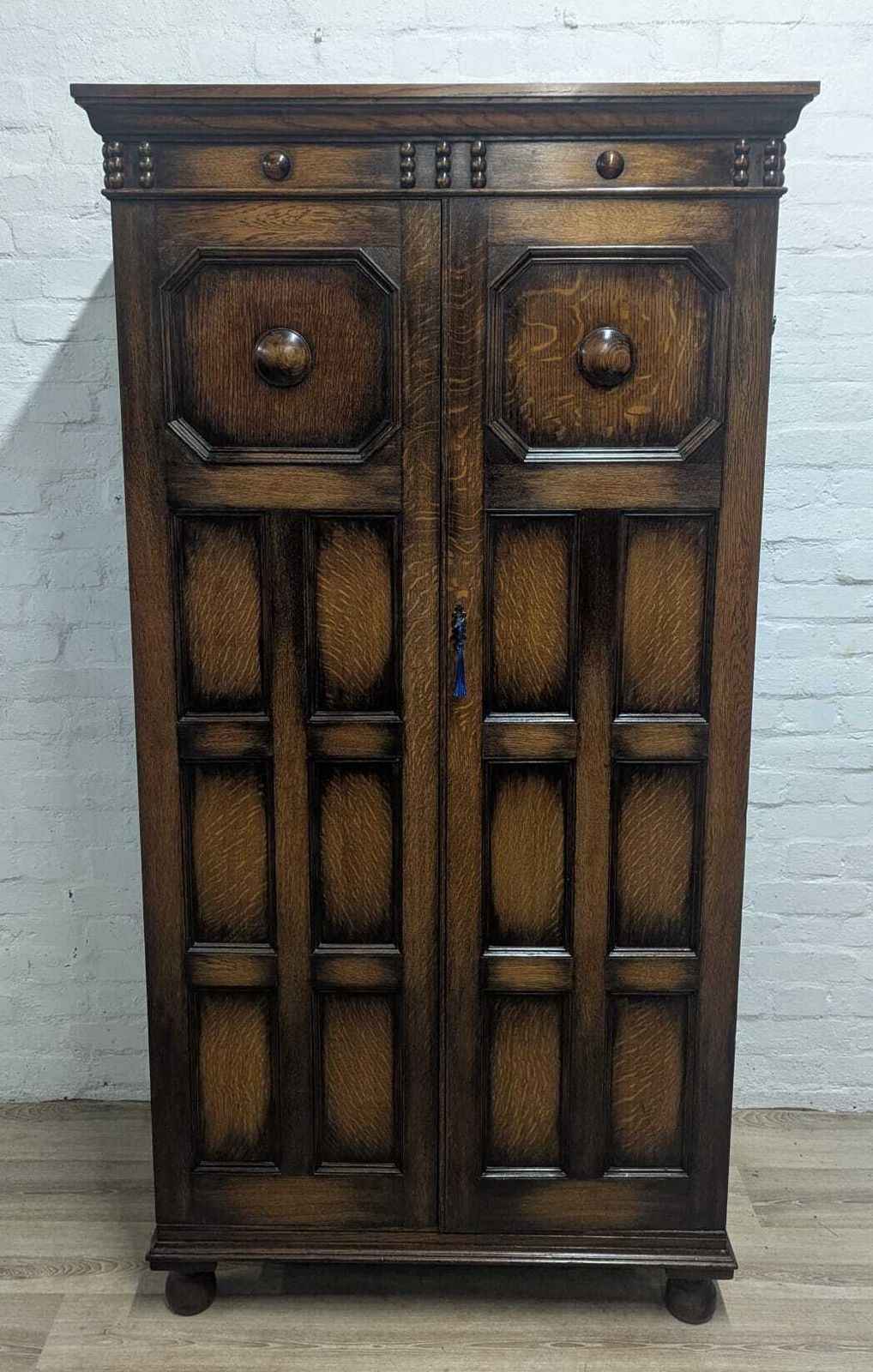 Early 20th Century Jacobean Revival Carved Oak Wardrobe Or Hall Cupboard photo furniture