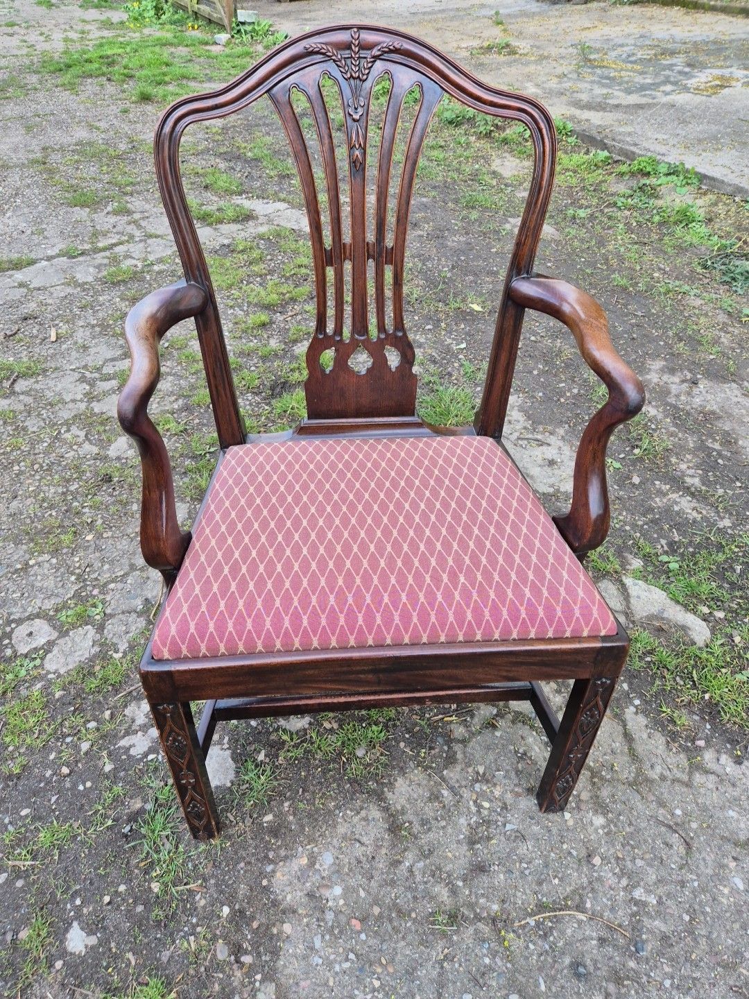 Hepplewhite Style Mahogany Elbow/Arm Chair,Wheatsheaf Carved Splat.