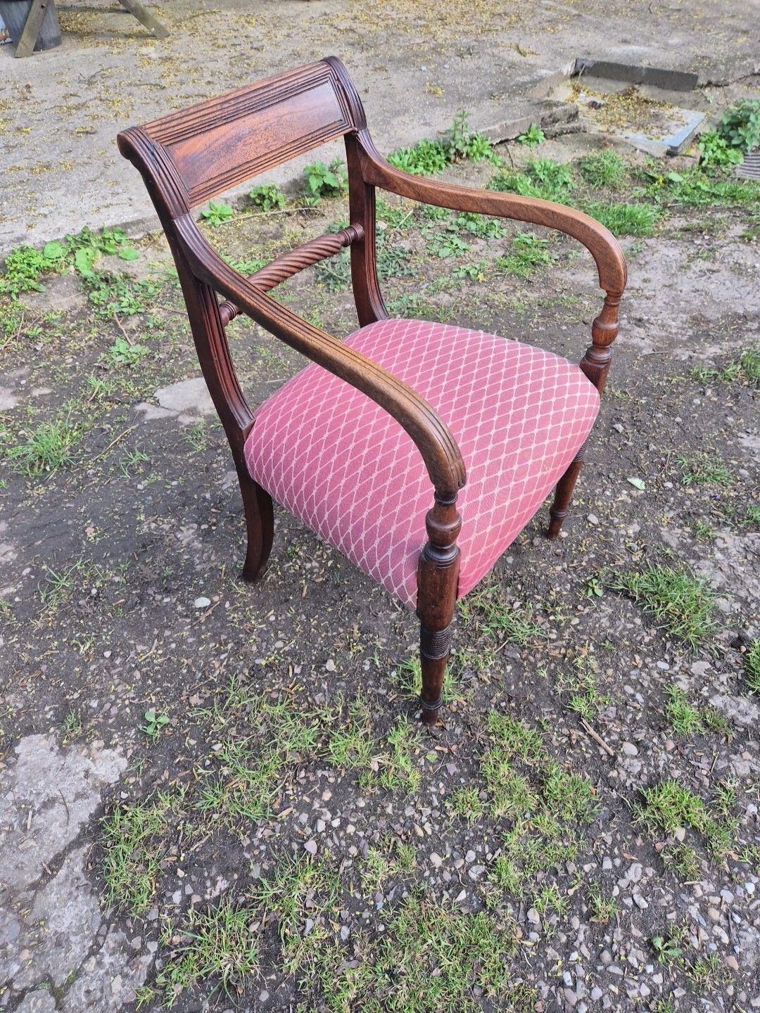 Oak Elbow Chair With Rope Twist Back, Regency, Open Arm Chair photo 72.0