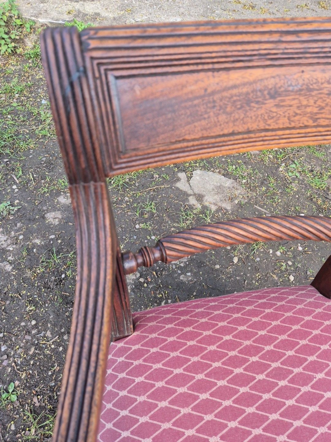 Oak Elbow Chair With Rope Twist Back, Regency, Open Arm Chair photo vintage