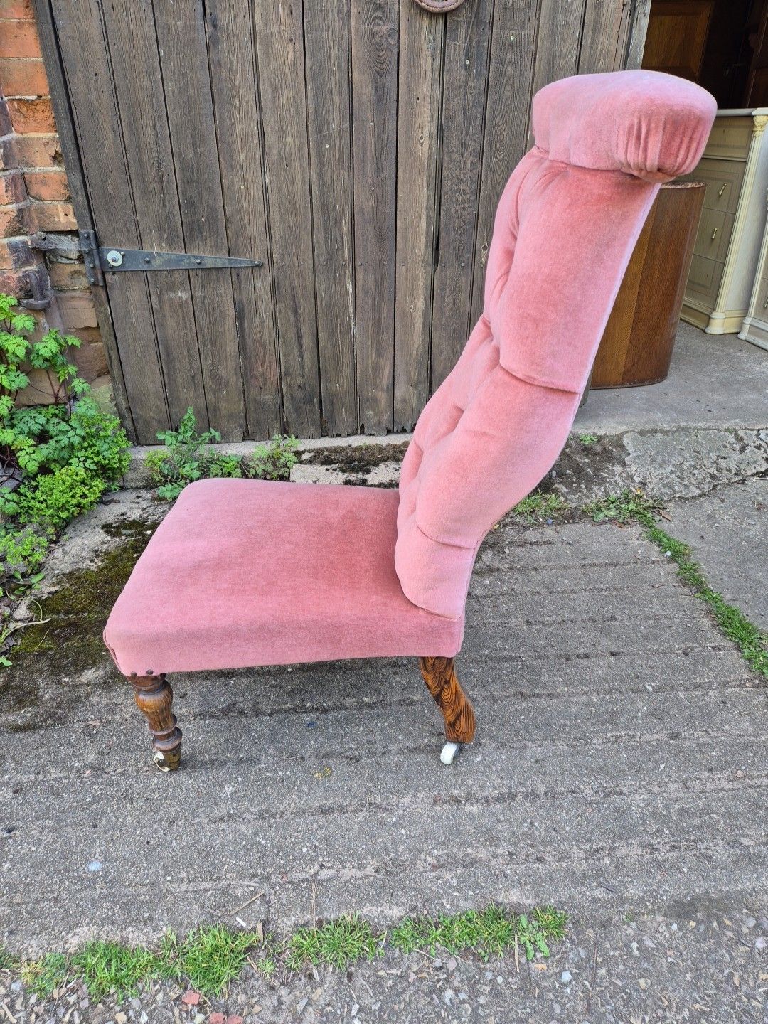 Pink Velvet 19th Century Prayer, Nursing, Bedroom Chair photo vinterior