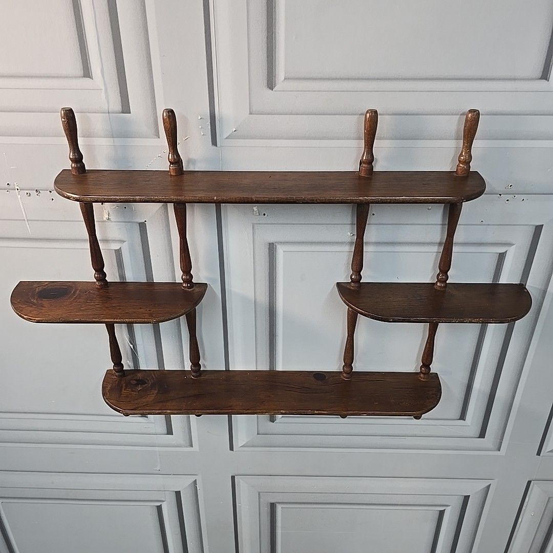 photo vinterior Vintage French Wall Shelf Wooden Shelf Shelving Unit Turned Farmhouse Rustic