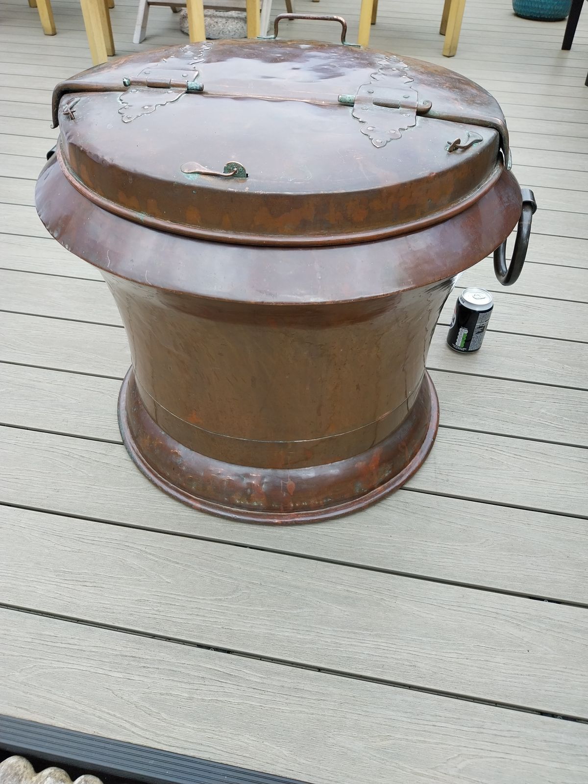 photo for sale Antique Copper Log Bin Huge French Copper 19th Century Water Carrier Log Box.