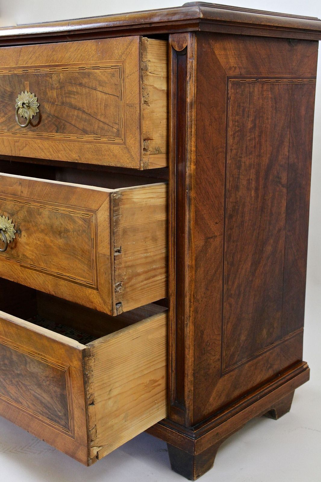 19th Century Biedermeier Chest Of Drawers With Micro Inlays, Walnut, At Ca. 1850 photo vintage