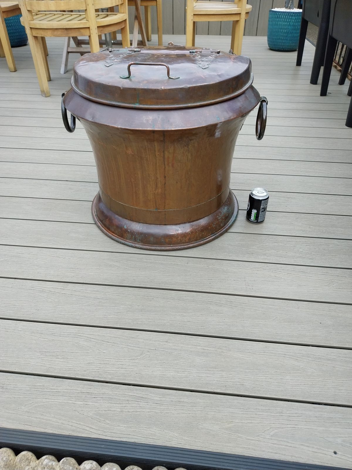 1800.0 Antique Copper Log Bin Huge French Copper 19th Century Water Carrier Log Box. photo