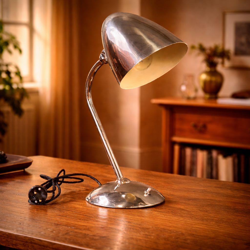 Art Deco Table Lamp Nickel Plated Metal Franta Anýž 1930s photo furniture