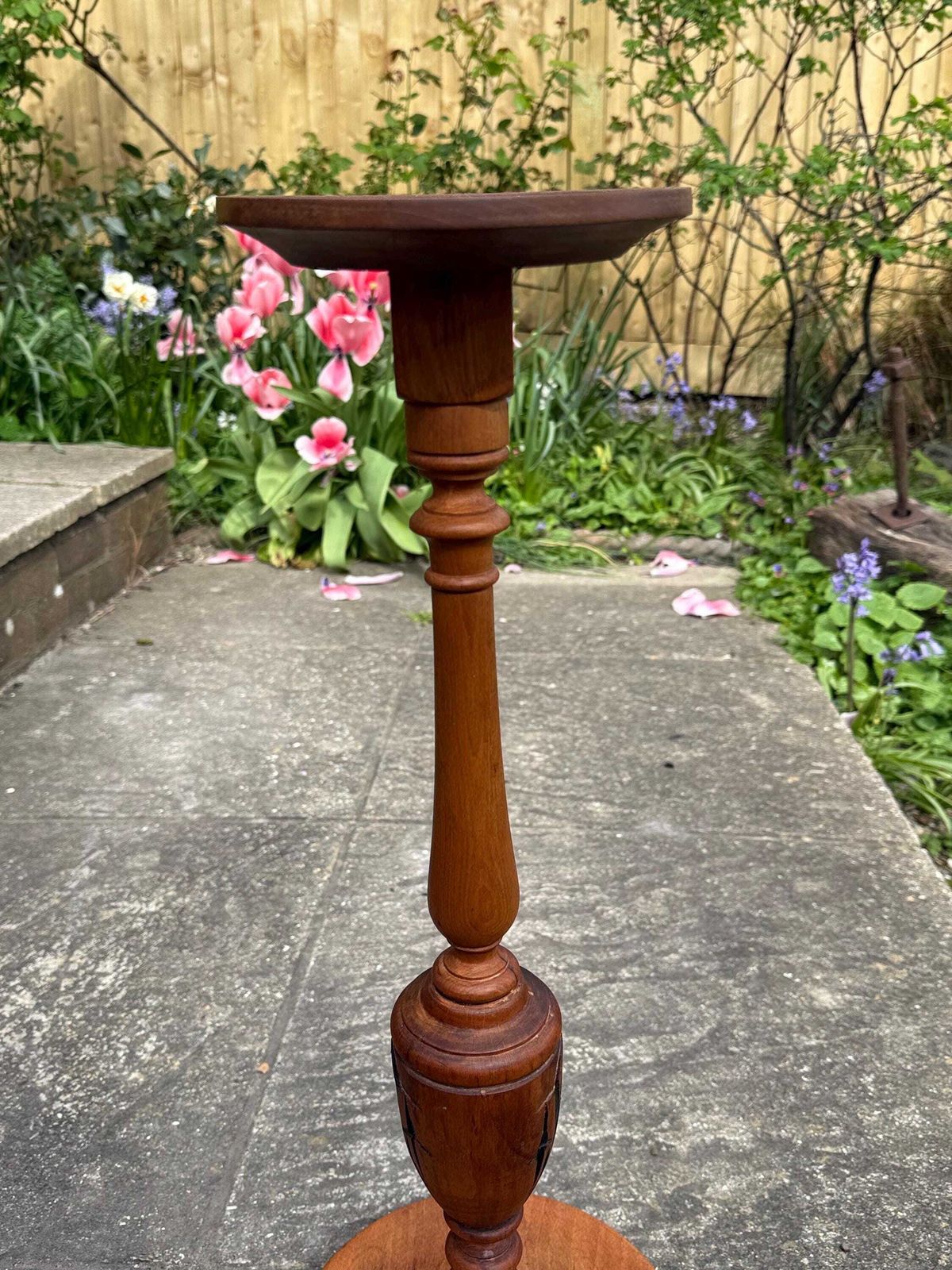Vintage Wooden Plant Stand | 1970s Handcrafted Turned Wood Pedestal Stand | Folk Style Display Stand photo for sale
