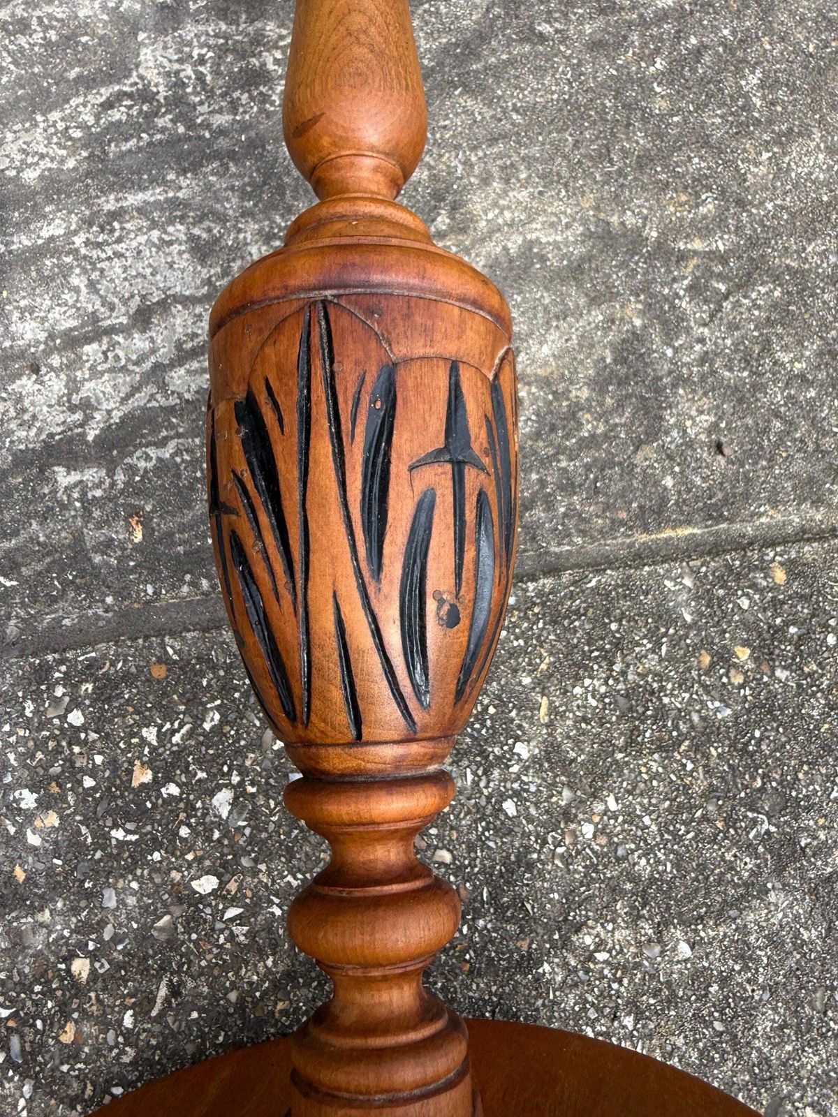 Vintage Wooden Plant Stand | 1970s Handcrafted Turned Wood Pedestal Stand | Folk Style Display Stand photo vinterior