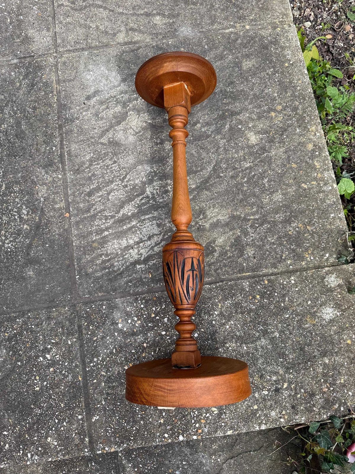 Vintage Wooden Plant Stand | 1970s Handcrafted Turned Wood Pedestal Stand | Folk Style Display Stand photo buy