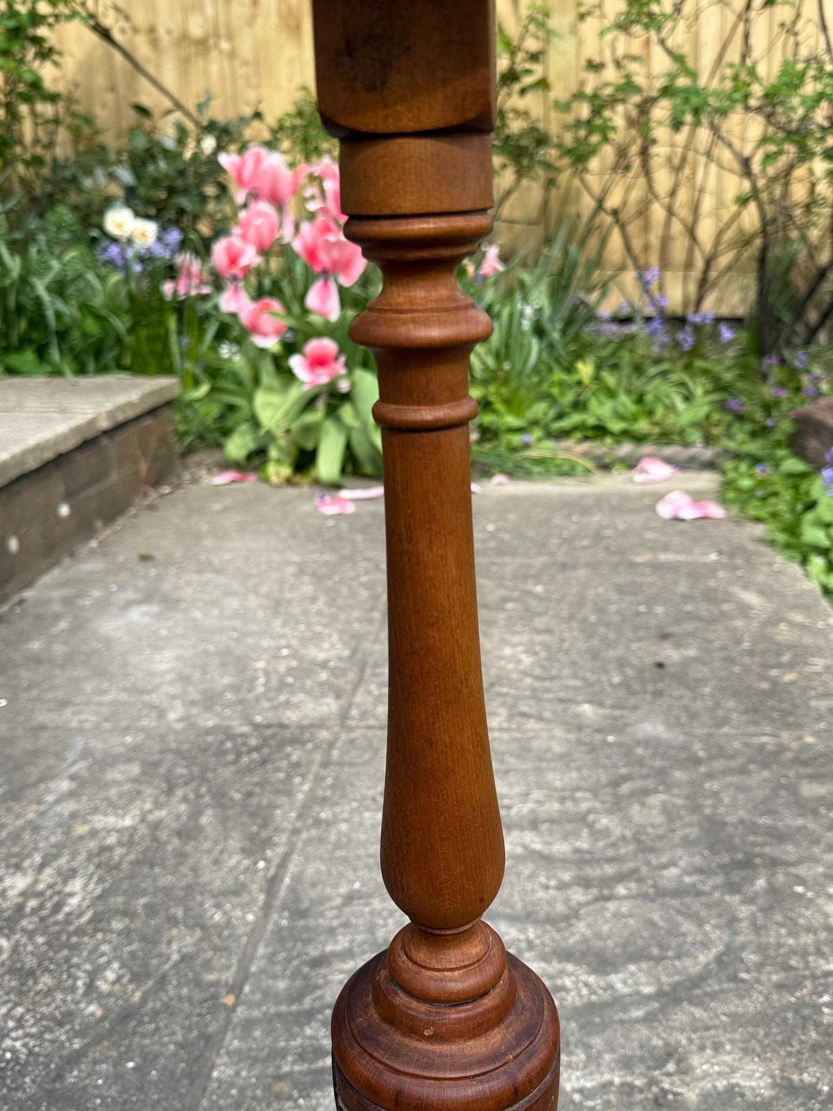 Home Decor Vintage Wooden Plant Stand | 1970s Handcrafted Turned Wood Pedestal Stand | Folk Style Display Stand photo