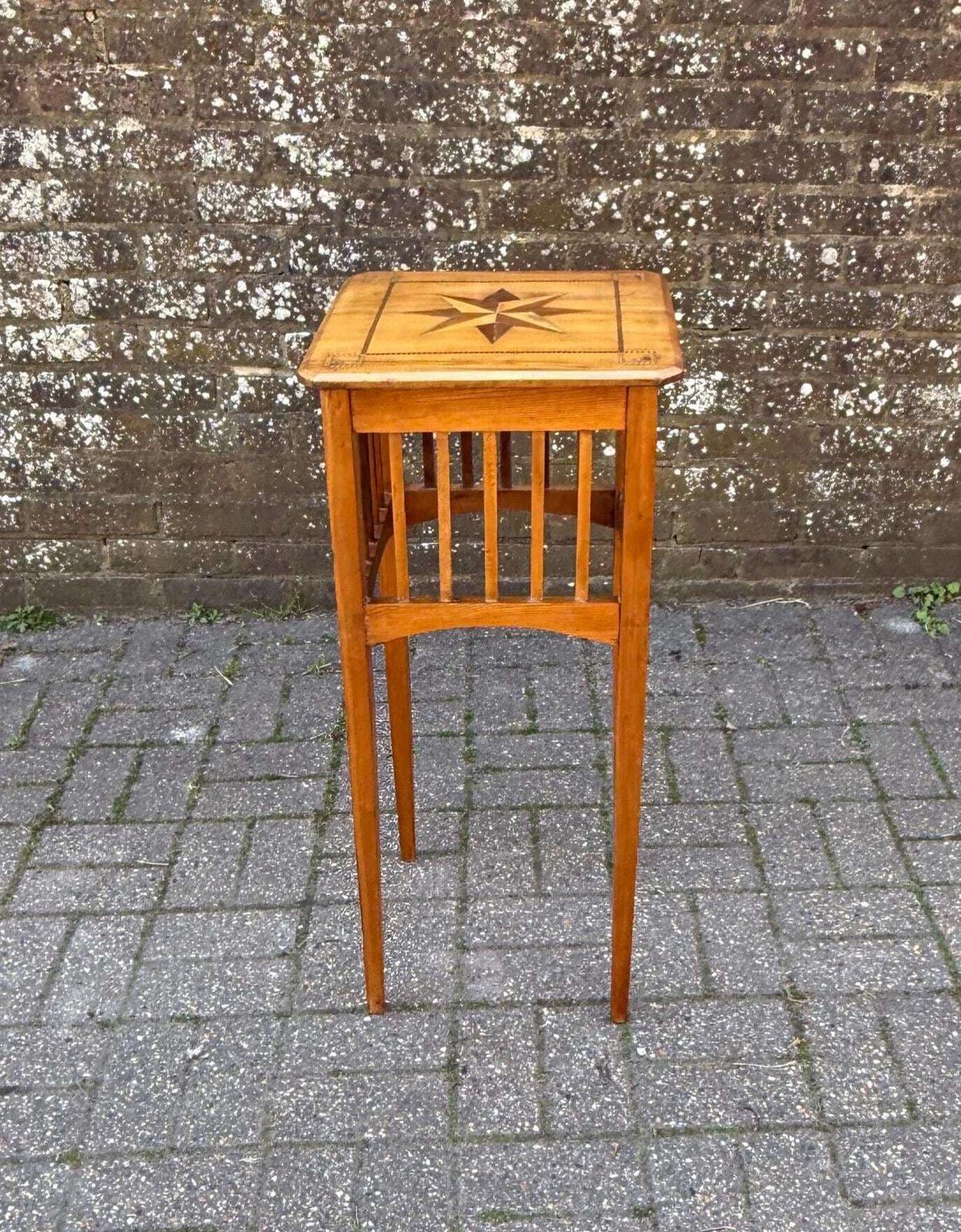 Vintage Inlaid Plant Stand Edwardian Style Wooden Side Table